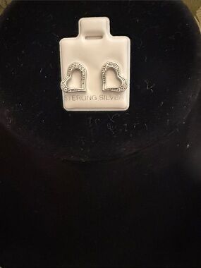 Sterling 925  Silver Heart Stud Earrings with  Moissanite Stones